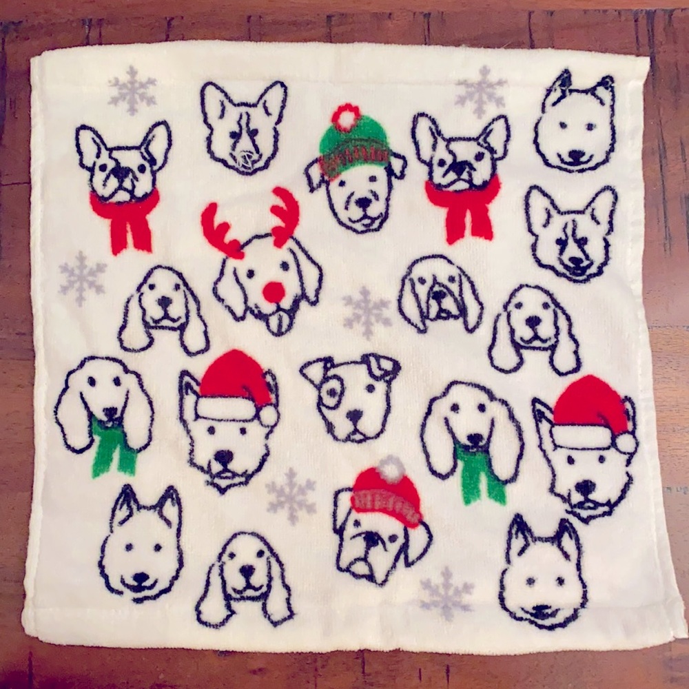 Christmas dog kitchen washcloth towels set of 2 holiday gift white frenchie NWOT